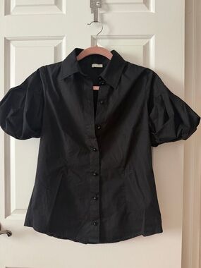 BU Byblos Black Puff-Sleeve Button Down Blouse Size 44/8